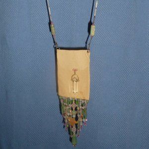 Vintage Leather Medicine Bag Peridot Crystal Sterling Silver Necklace BOMA OOAK